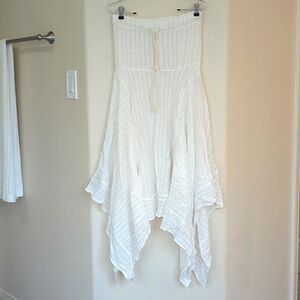Lilka, white, French dot, strapless dress, small, handkerchief hem, rope tie
